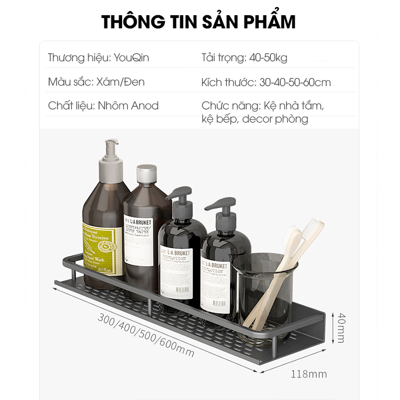 Kệ nhà tắm nhà bếp dán tường YQ-5578 Nhôm Anod không rỉ