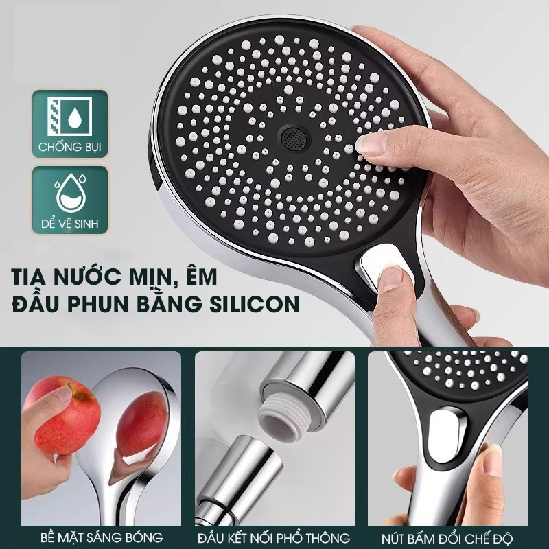 Vòi sen điều áp bản lớn 3 chế độ LD-9016, tăng lưu lượng nước và nút bấm dễ sử dụng