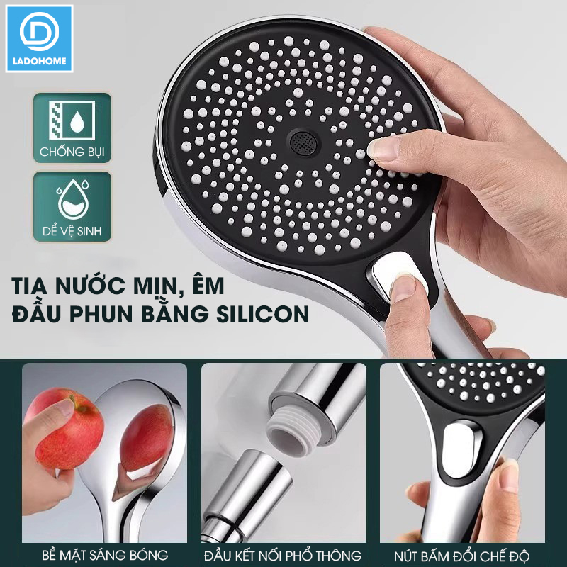 Vòi sen điều áp bản lớn 3 chế độ LD-9016, tăng lưu lượng nước và nút bấm dễ sử dụng