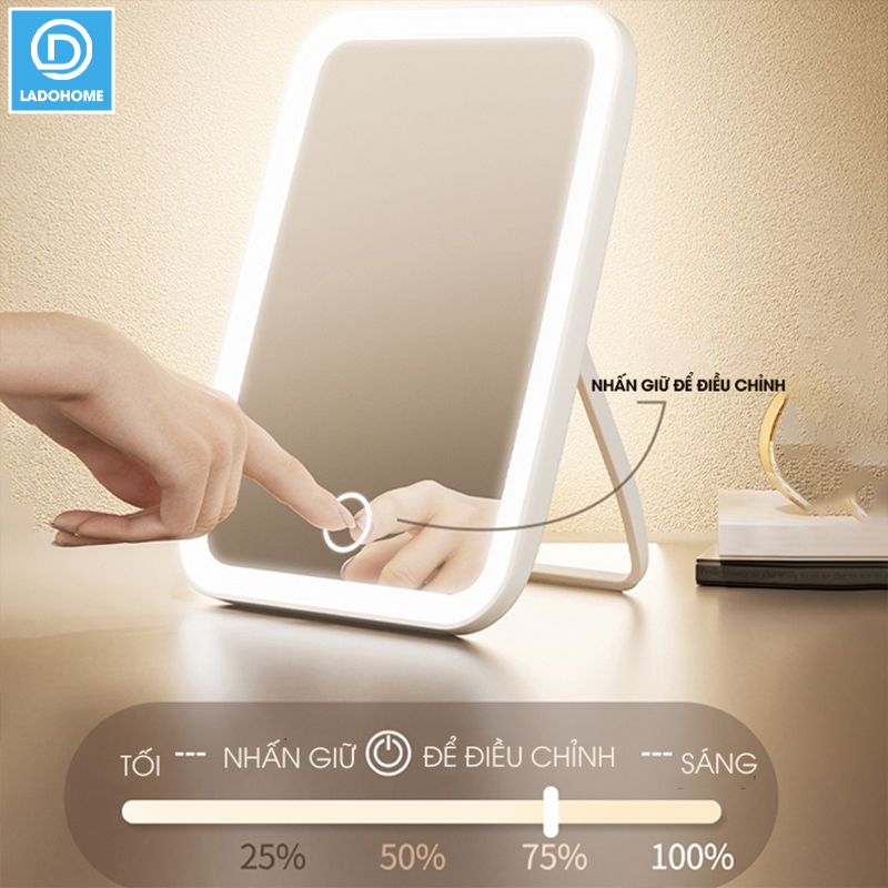 Gương trang điểm có đèn led LD-7222, gương để bàn gấp gọn di động, phù hợp sinh viên ở trọ, mang đi du lịch