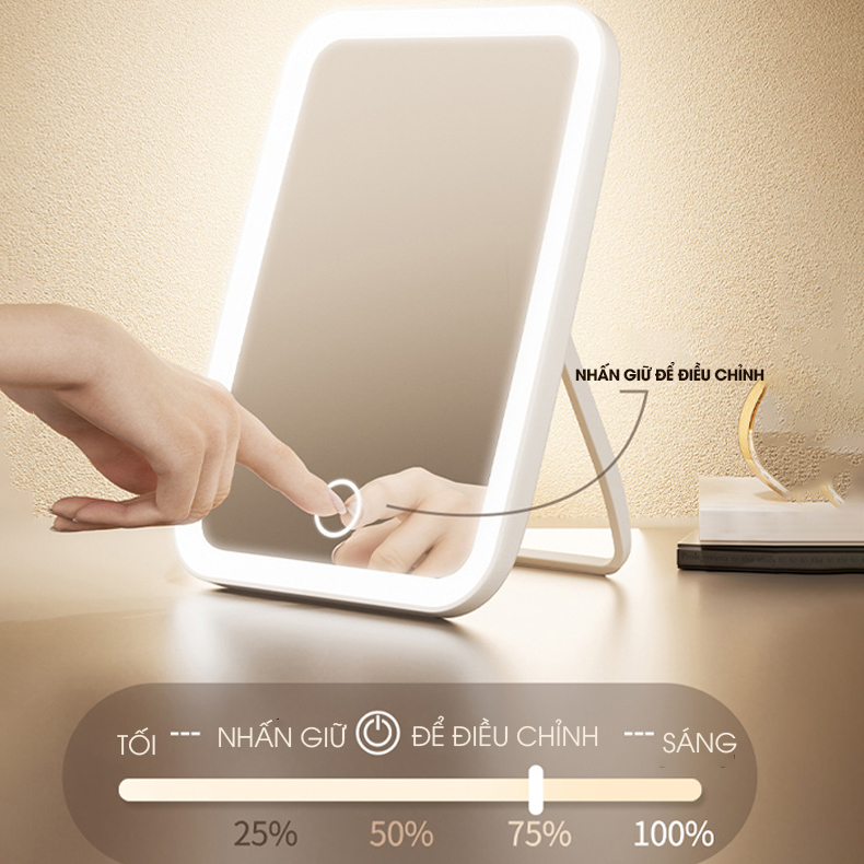 Gương trang điểm có đèn led LD-7222, gương để bàn gấp gọn di động, phù hợp sinh viên ở trọ, mang đi du lịch