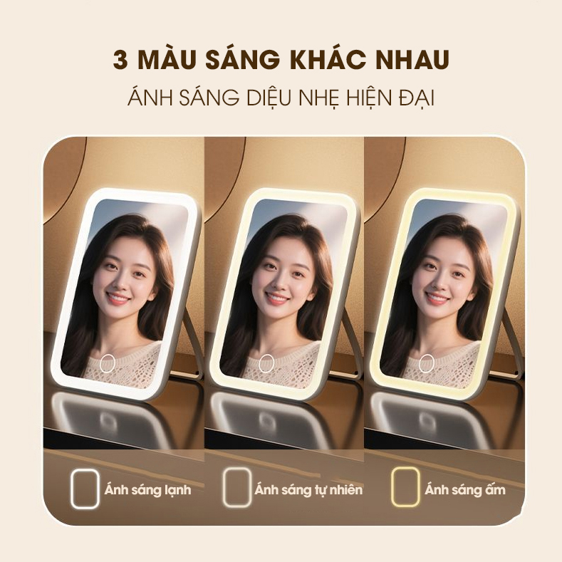Gương trang điểm có đèn led LD-7222, gương để bàn gấp gọn di động, phù hợp sinh viên ở trọ, mang đi du lịch