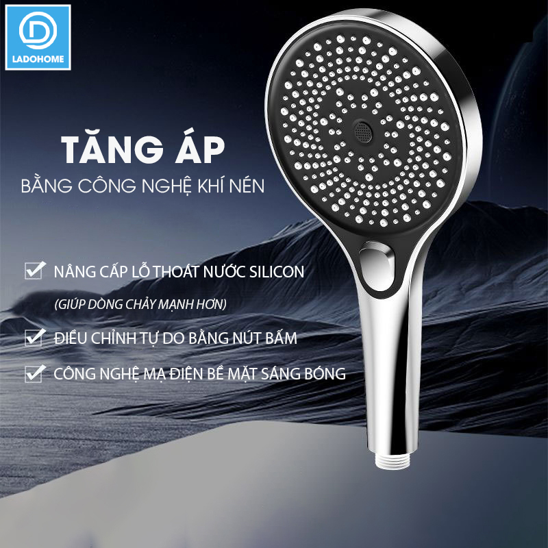 Vòi sen điều áp bản lớn 3 chế độ LD-9016, tăng lưu lượng nước và nút bấm dễ sử dụng