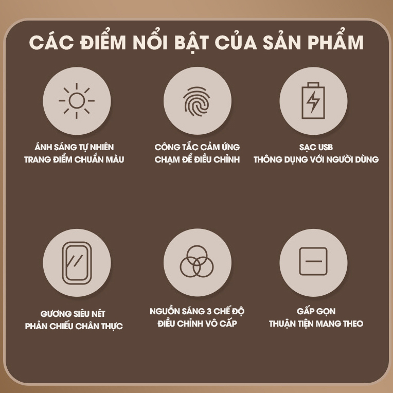 Gương trang điểm có đèn led LD-7222, gương để bàn gấp gọn di động, phù hợp sinh viên ở trọ, mang đi du lịch
