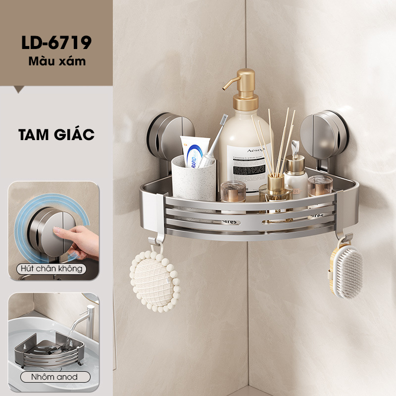 Kệ treo tường nhà tắm nhà bếp cốc hút chân không LD-6717 / LD-6719, nhôm anod không rỉ, không cần khoan đục