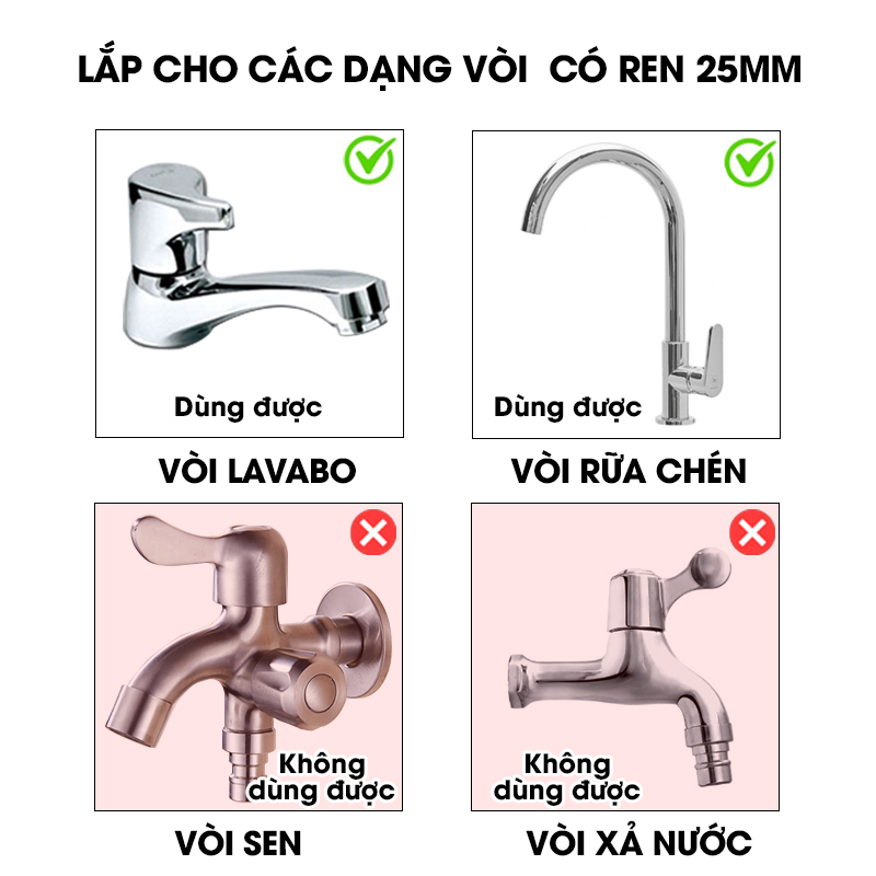 Đầu vòi lọc nước xoay 360 độ cho bồn rửa chén LV316 , lõi lọc bằng INOX 316 có lưới thép siêu mịn 2500 mắt lưới