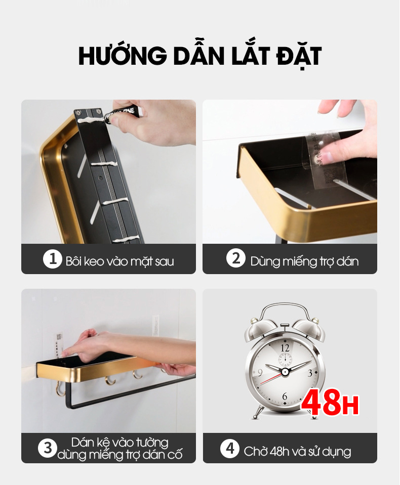 Kệ dán tường LH-5750 nhà tắm nhà bếp Bathroom Kitchen Nhôm Anod không rỉ + tặng kèm keo dán, tắt kê và vít