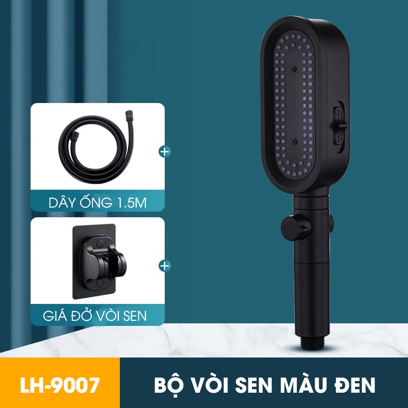 Vòi sen tăng áp 3 chế độ có đầu xả lớn có lõi lọc LH-9007 + kèm giá treo, ống nước TPR silicon siêu bền nóng lạnh