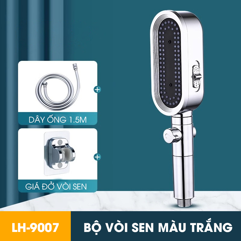 Vòi sen tăng áp 3 chế độ có đầu xả lớn có lõi lọc LH-9007 + kèm giá treo, ống nước TPR silicon siêu bền nóng lạnh