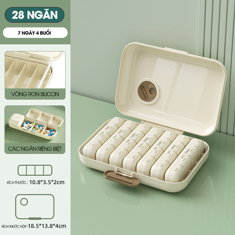 Hộp chia thuốc JW2728 có ron su chống ẩm, hộp chia 7 ngày 4 buổi sáng trưa chiều tối