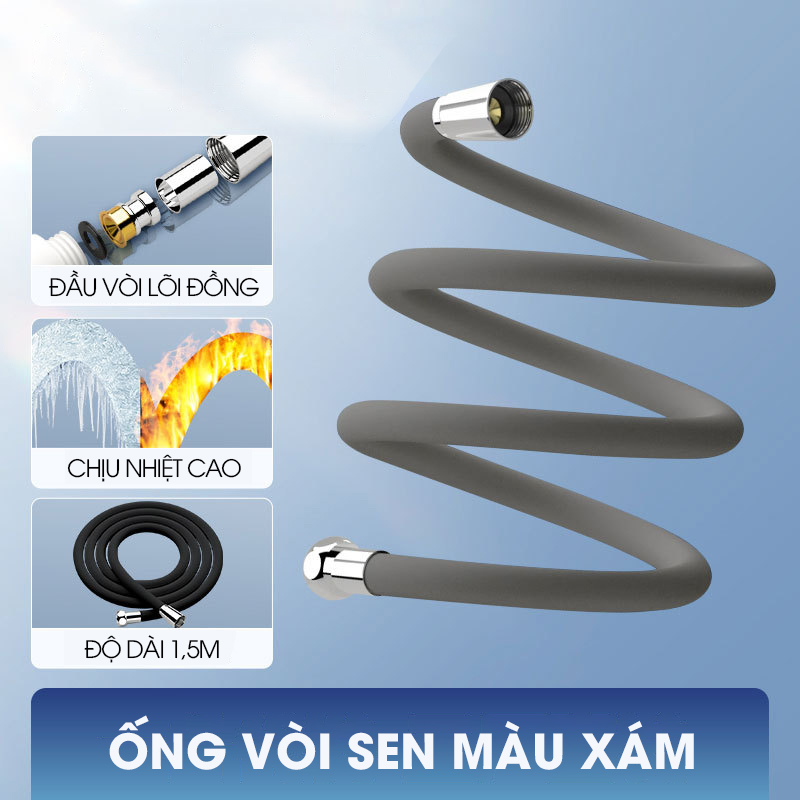 Ống nước vòi sen 1.5m TPR Silicon dẻo dai siêu bền chống cháy sử dụng được nóng lạnh, đầu nối bằng đồng chống mòn