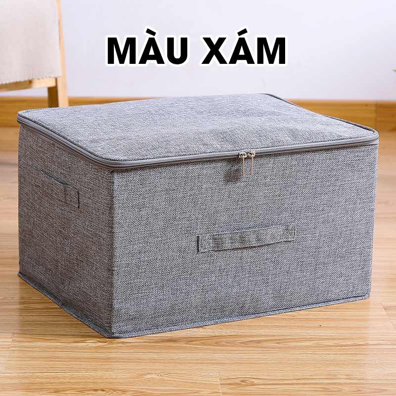 Hộp đựng quần áo, hộp lưu trữ chăn ga gối nệm vải lanh không dệt loại dày có nắp đậy và khóa kéo LH-3101
