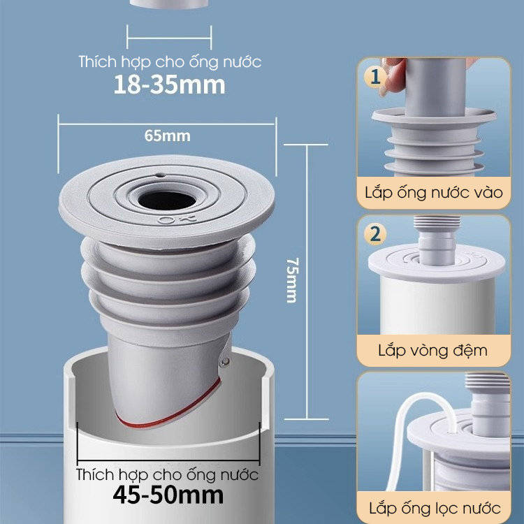 Thiết bị bịt kín ống thoát nước ngăn mùi SS15 cho nhà bếp, nhà vệ sinh, chống chảy ngược, chống con trùng, chống mùi