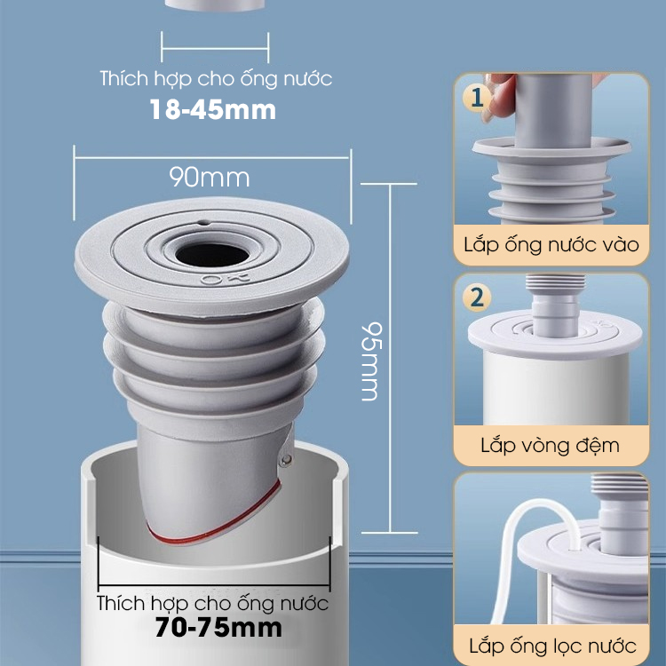 Thiết bị bịt kín ống thoát nước ngăn mùi SS15 cho nhà bếp, nhà vệ sinh, chống chảy ngược, chống con trùng, chống mùi