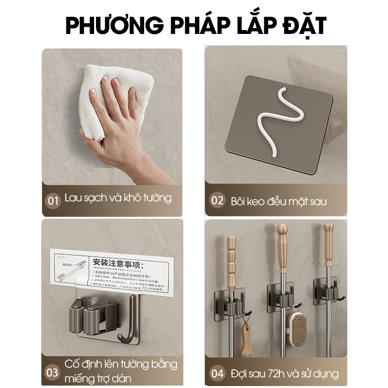 Móc kẹp cây lau nhà treo tường thép không rỉ RX09