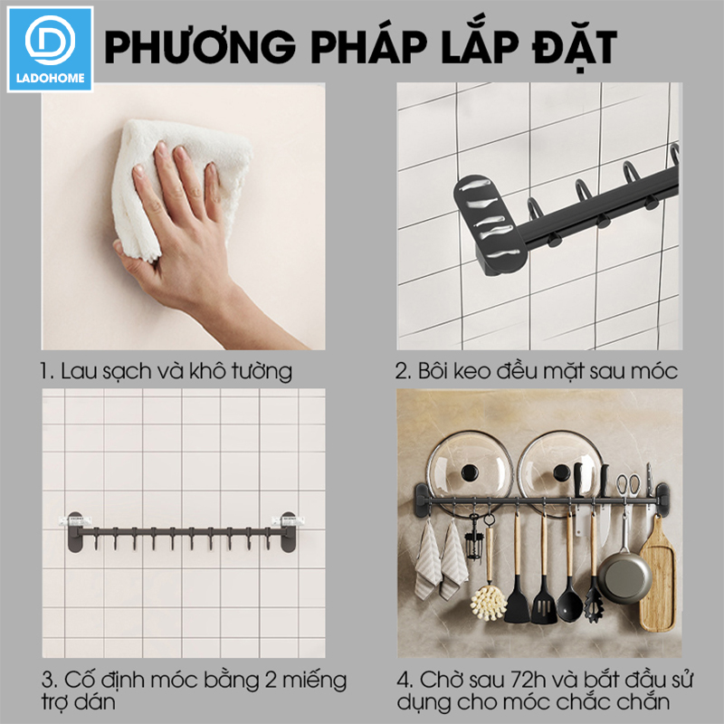 Móc treo nhà bếp đa năng có rảnh để dao và gác nắp nồi Nhôm Anod không rỉ RX08
