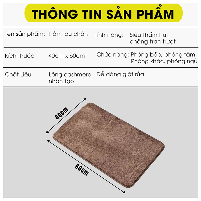 Thảm chùi chân lâu chân lông cashmere nhân tạo
