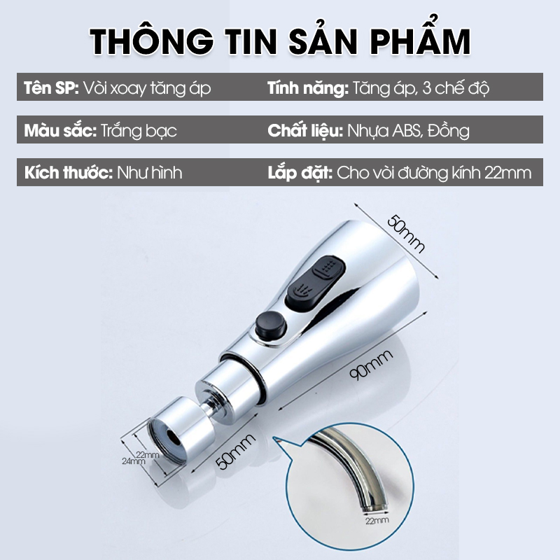 Vòi xoay tăng áp lõi đồng 2 cực 3 chế độ 9302