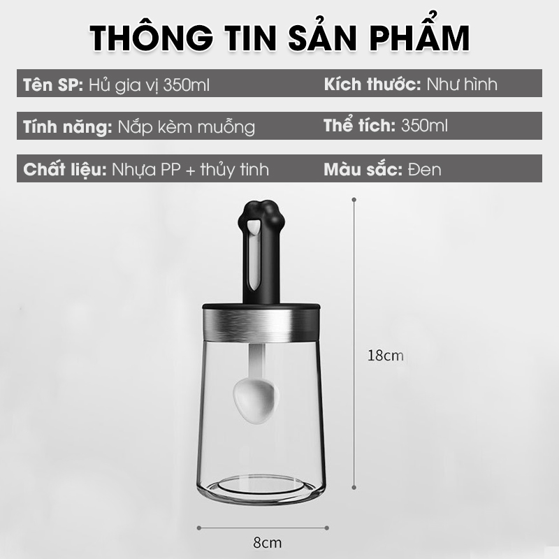 Hủ gia vị thủy tinh 350ml có thể điều chỉnh độ dài của muỗng TLG042-1