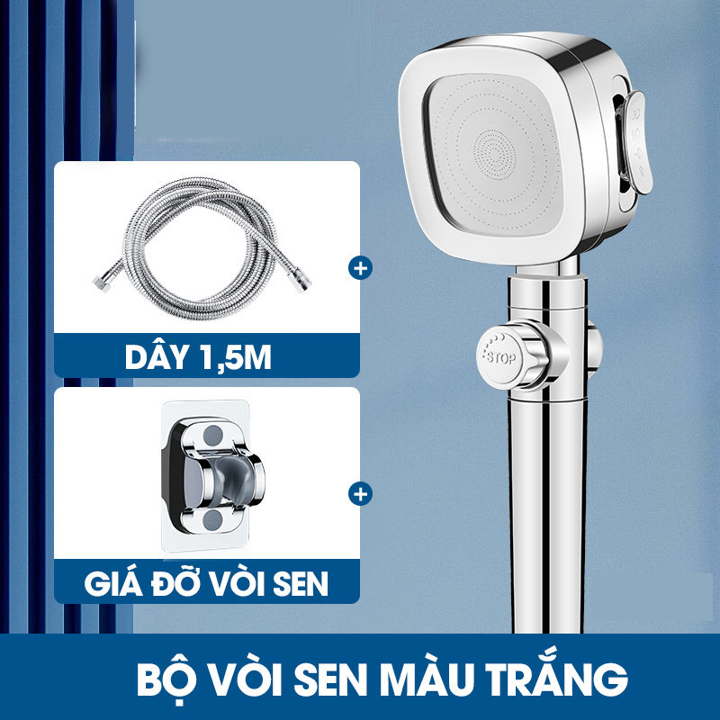 Bộ vòi sen tăng áp 4 chế độ SQ-9002 nhựa ABS + kèm lõi lọc, ống nối 1.5m và giá đỡ