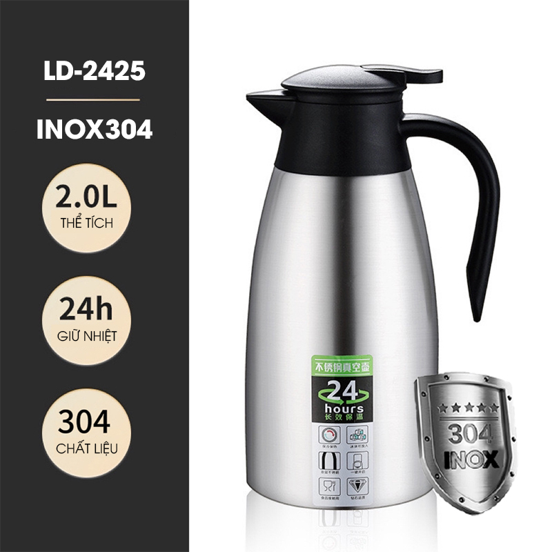 Bình giữ nhiệt 2L LD-2425 Inox 304 giữ nhiệt 24h, bình giữ nhiệt gia đình, ký túc xá sinh viên