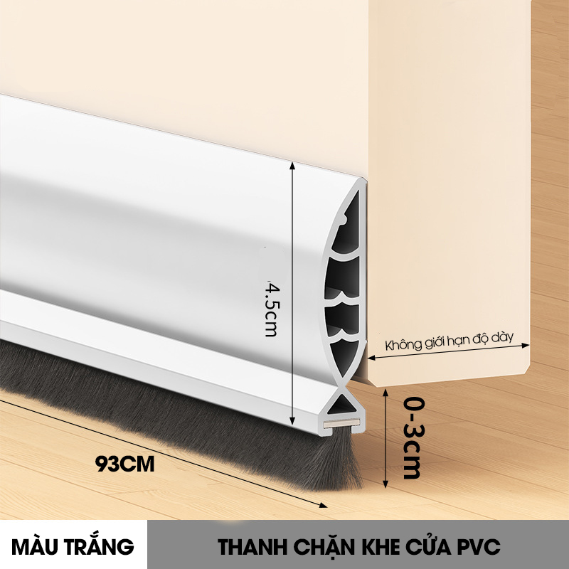 Thanh nệp cứng chặn chân cửa nhựa PVC dùng cho khe hở lớn tới 3cm, giúp ngăn gió bụi, con trùng, cách âm cách nhiệt