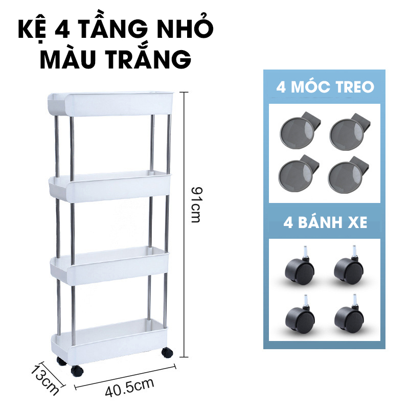 Kệ để đồ nhà bêp nhà tắm LH-3443 có bánh xe đẩy, kệ đứng cho khe hẹp tủ lạnh, phòng tắm, phòng bếp