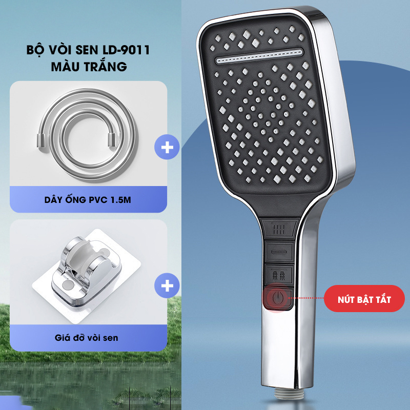 Vòi sen tăng áp bản to hiện đại 7 chế độ LD-9011, lưu lượng nước lớn và chế độ nút bấm dễ sử dụng