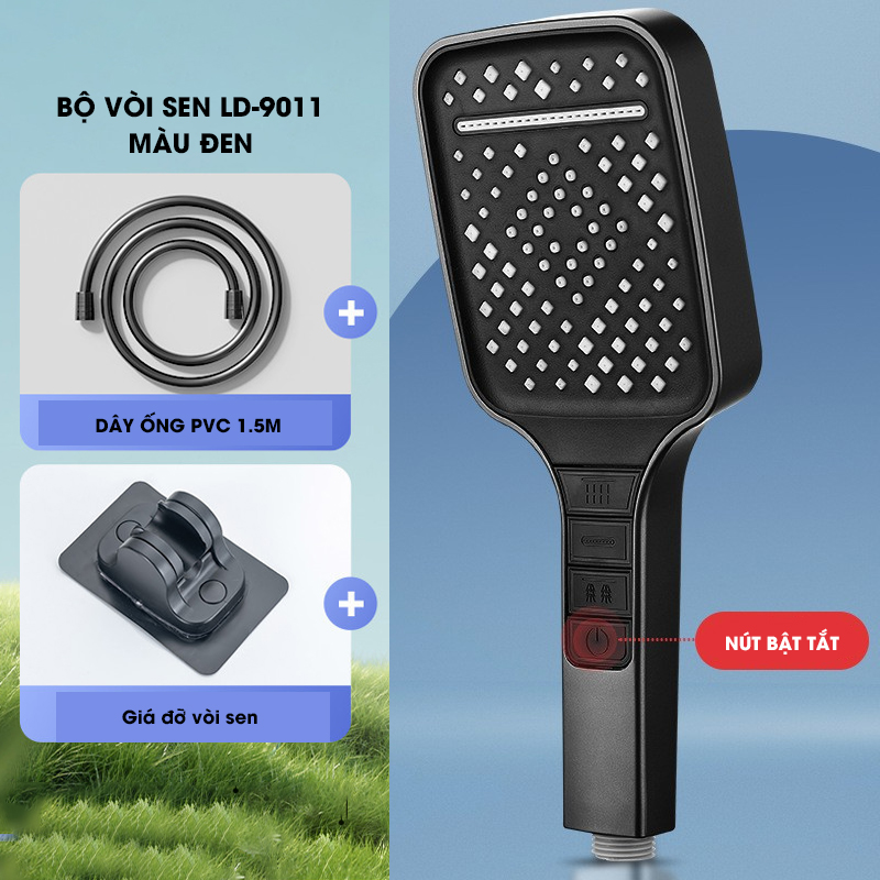 Vòi sen tăng áp bản to hiện đại 7 chế độ LD-9011, lưu lượng nước lớn và chế độ nút bấm dễ sử dụng