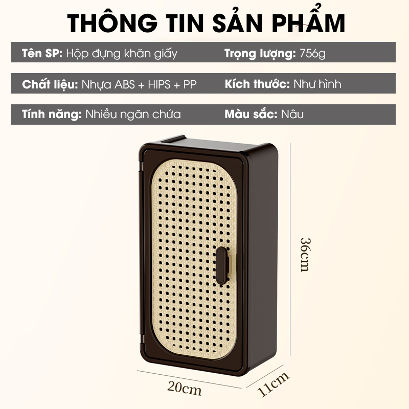 Hộp đựng khăn giấy mỹ phẩm treo tường JLG2503 , loại lớn có ngăn chia