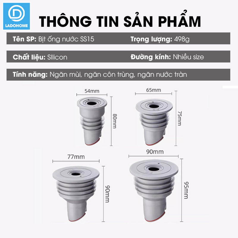 Thiết bị bịt kín ống thoát nước ngăn mùi SS15 cho nhà bếp, nhà vệ sinh, chống chảy ngược, chống con trùng, chống mùi