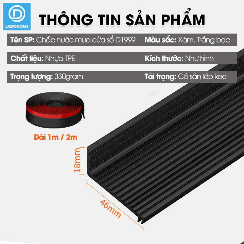 Chắn nước mưa cho cửa sổ ngoài trời D1999, cuộn dài 1m/2m tích hợp sẵn keo, giúp điều hướng ngăn mưa tạt và thấm
