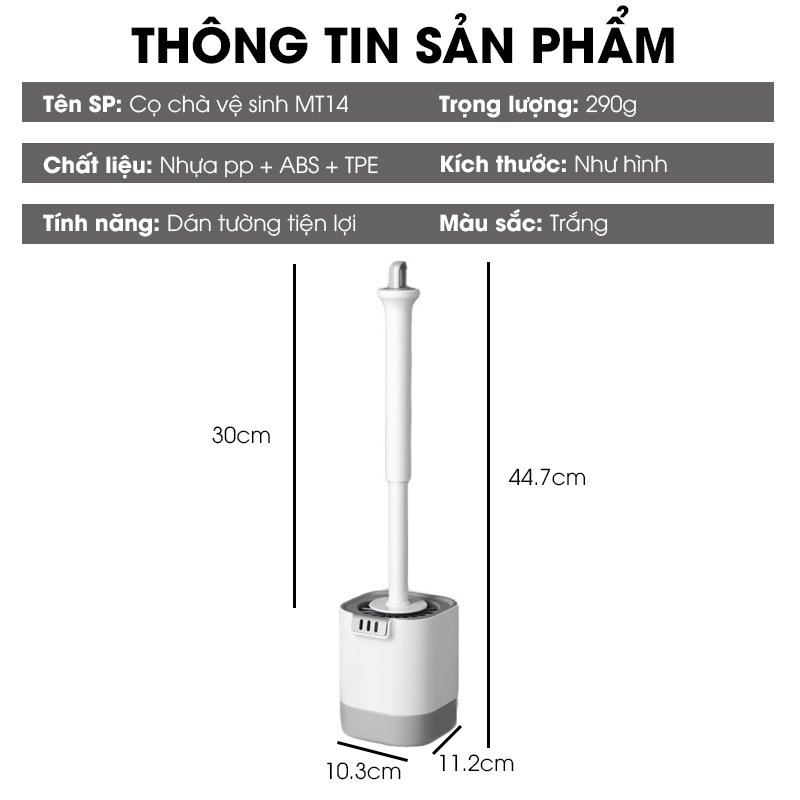 Cọ chà vệ sinh bồn cầu cán dài silicon gắn tường MT14 + tặng kèm kẹp gắp lông tóc
