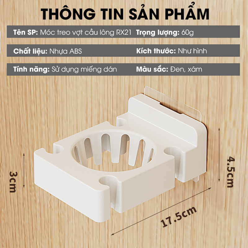 Móc treo chuyên dụng cho vợt cầu lông, móc dán tường RX21
