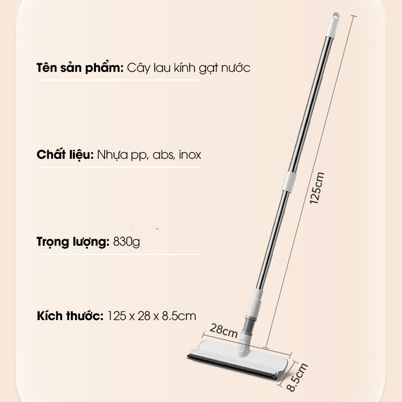Cây lâu kính C10, lau cửa sổ kính kết hợp gạt nước và chà bùi bẩn + Tặng kèm 2 miếng lau thay thế