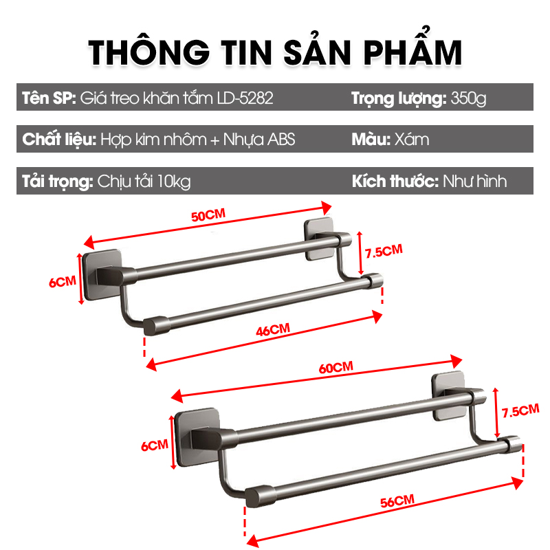Giá treo khăn nhà tắm LD-5282 hợp kim nhôm không rỉ
