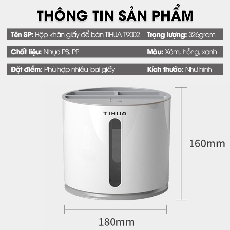 Hộp khăn giấy hộp đựng bút để bàn nhiều ngăn có thể xoay 360 TIHUA T9002