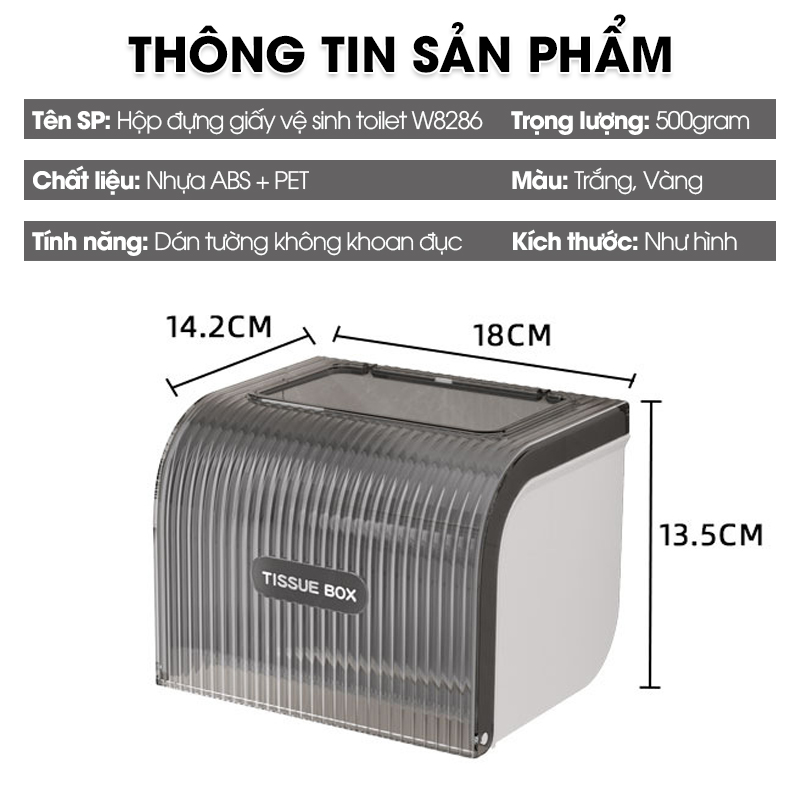 Hộp đựng giấy vệ sinh toilet W8286 nhựa ABS chống ố màu, có trục xoay dễ sử dụng