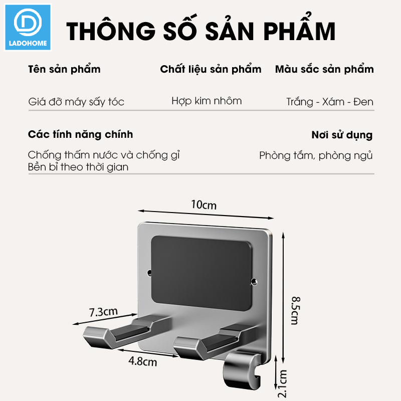 Giá treo máy sáy tóc chống trộm dán tường LD-7706 nhôm hợp kim không rỉ