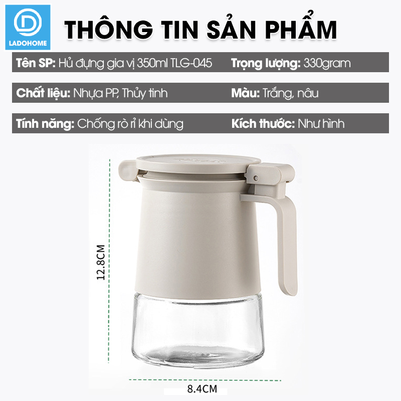 Hủ đựng gia vị cao cấp 350ml TLG-045 nắp bật có ron su dày đậy kín tuyệt đối, viên hút ẩm giữ cho gia vị khô ráo