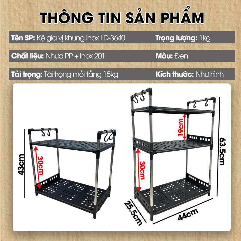 Kệ để gia vị nhà bếp khung inox chịu lực LD-3640