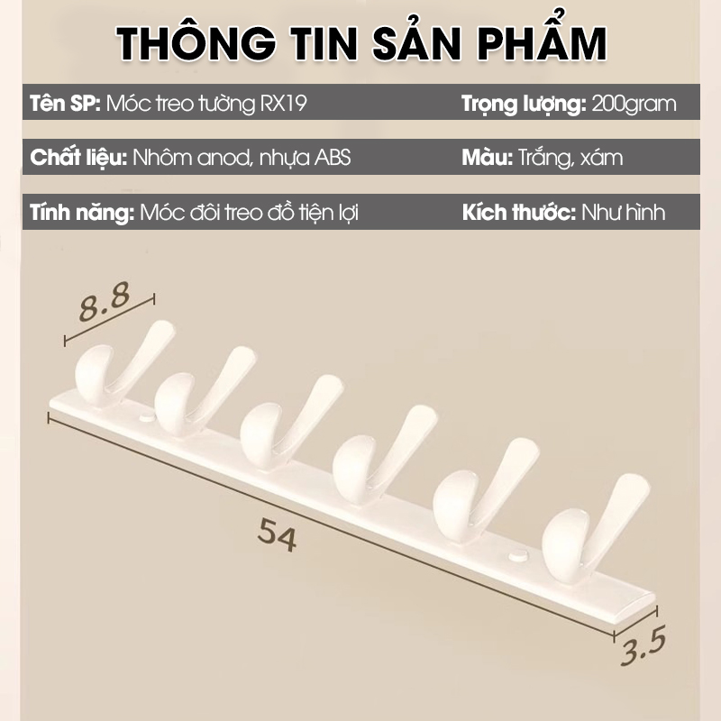 Móc treo đồ RX19 Nhôm Anod không rỉ, móc treo quần áo, móc trang trí khách sạn, căn hộ, phòng ngủ, nhà tắm, nhà bếp