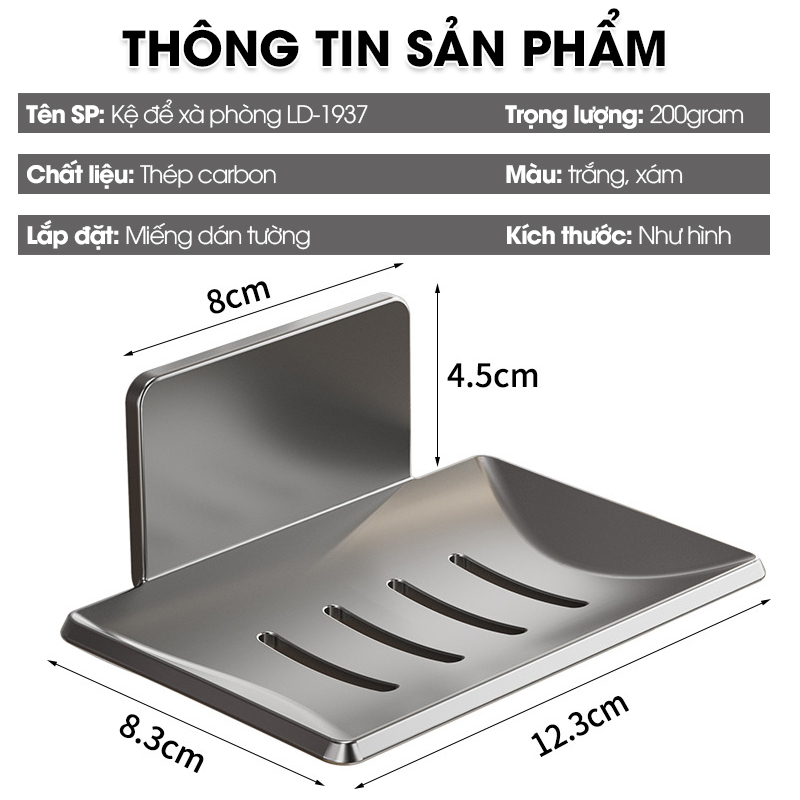 Khay đựng xà bông cục dán tường LD-1937 , khay đựng xà phòng có lỗ thoát nước thép carbon chống gỉ