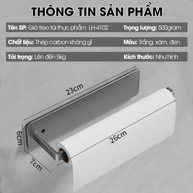 Giá treo túi đựng thực phẩm, thanh treo màn bọc thực phẩm, móc treo khăn lau nhà bếp LH-4102 Nhôm Anod không rỉ