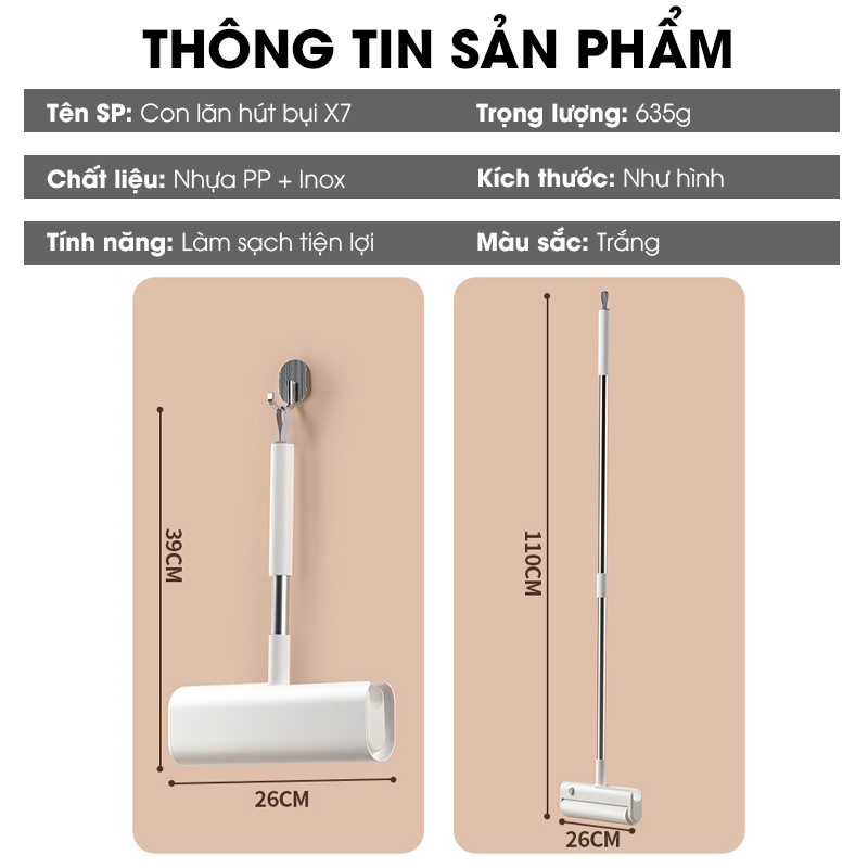 Con lăn hút bụi ga giường nệm sofa quần áo X7, con lăn dính bụi vải, lông thú hiệu quả nhanh chóng