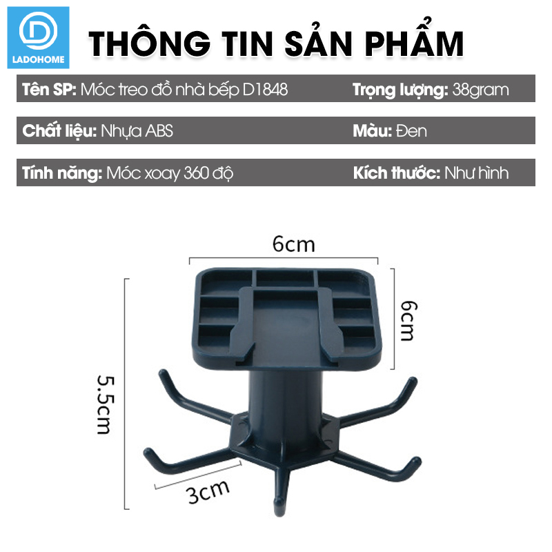 Móc xoay treo muỗng thìa nhà bếp, móc treo bếp, móc dán tường D1848