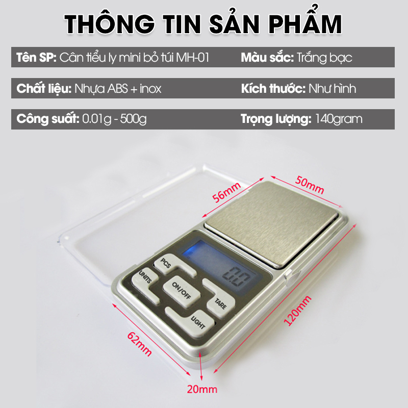 Cân tiểu ly mini bỏ túi MH-01 có độ chính xác cao, đơn vị tính 0.01g tải trọng 500g