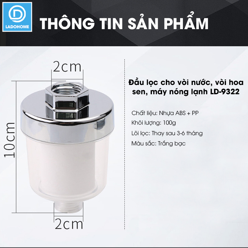 Đầu lọc nước cho vòi hoa sen, vòi rửa vệ sinh, vòi máy giặt,... LD-9322 tương thích cở ren 21, lõi lọc có thể thay thế