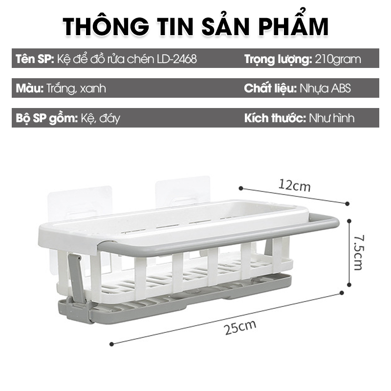 Kệ để dụng cụ rửa chén, giá để nước rửa chén bát treo tường có khay hứng nước LD-2468