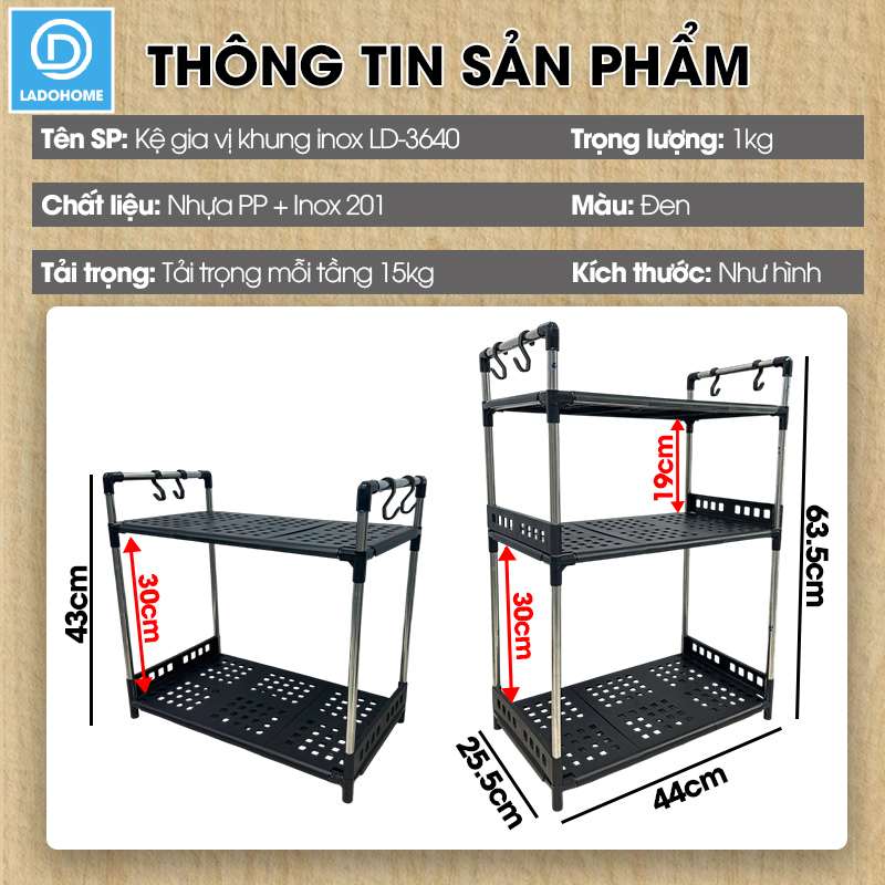 Kệ để gia vị nhà bếp khung inox chịu lực LD-3640